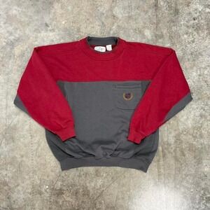 Vintage 90s Sears Roebuck and Co. Gray & Red Color Block Pocket Crewneck L